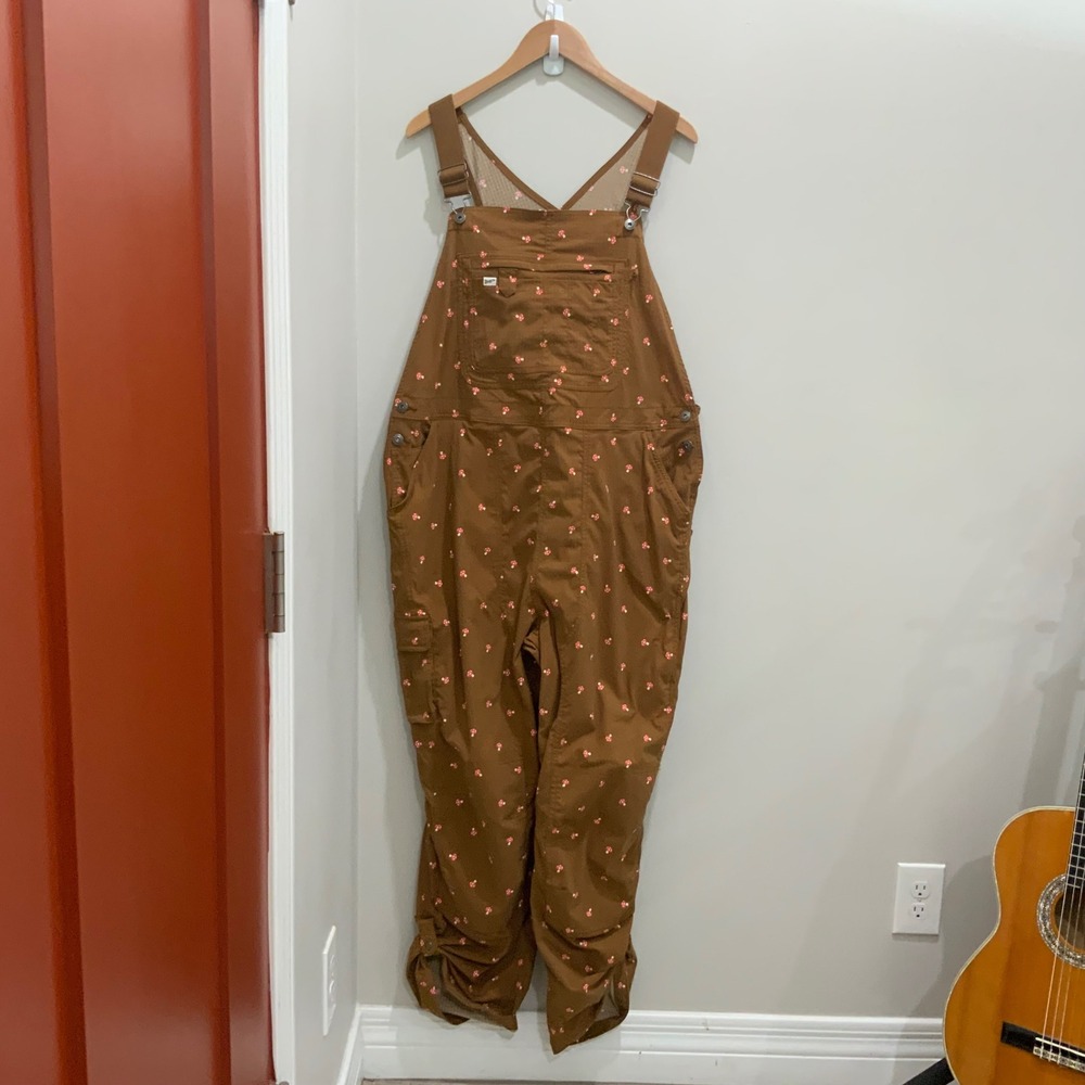 Duluth Trading Co Heirloom Gardening Bib Overalls Brown Mushroom Print XXL x 31